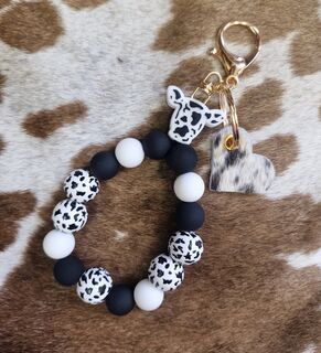 Black and White Beaded Keychain