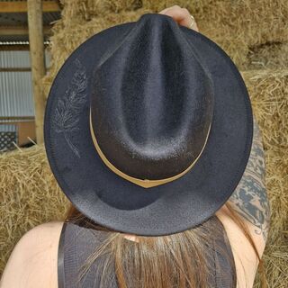 Wide Brim Hat with Feather Design