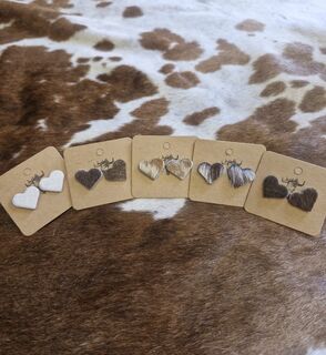 Cowhide Heart Studs