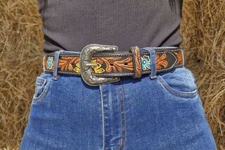 Cowhide & Sunflower Hand Tooled Leather Belt