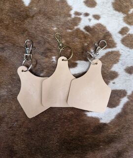 Cow Tag Leather Keychain