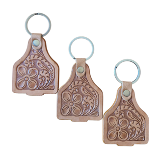 Tooled Leather Cattle Tag Keychain