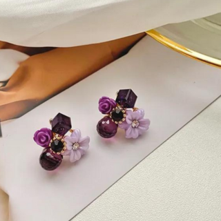 Lavender Flower Crystal Earrings