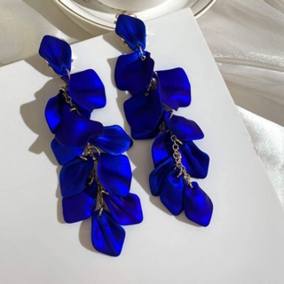 Ultramarine Blue Long Petal Statement Earrings 