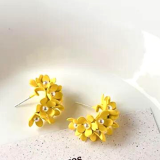 Yellow Floral Petals Hoop Earrings