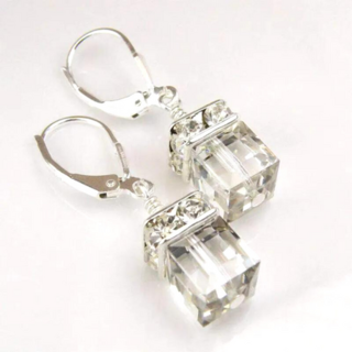 Crystal Cube Drop Earrings Diamond 