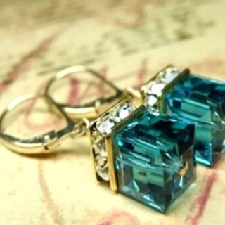 Crystal Cube Drop Earrings Emerald