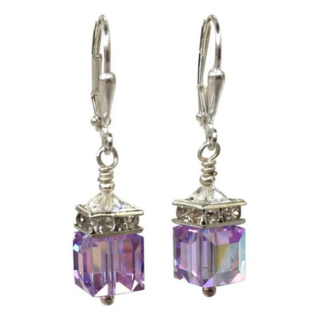 Crystal Cube Drop Earrings Lavender 