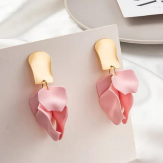 Pink Flower Petal Drop Earrings