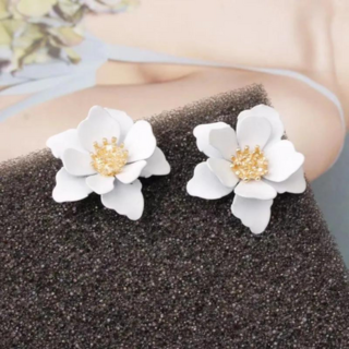 Delicate Bloom Petal Earrings White