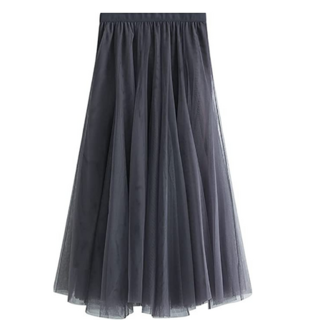 Charcoal Tulle Midi Skirt
