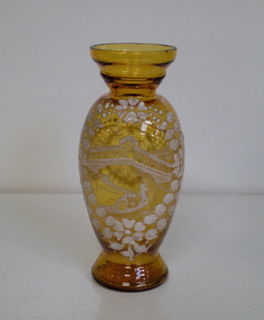 Amber Venetian Glass Vase with Enamelled Scene