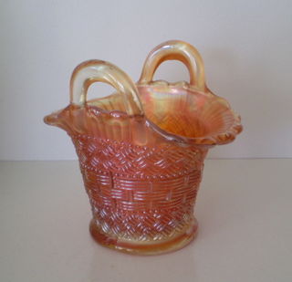 Carnival Glass Basket Weave Pattern Basket