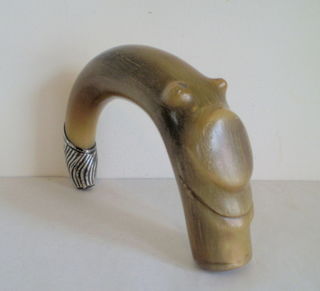Horn and Sterling Silver Walking Stick Handle
