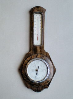 Art Deco Oak Banjo Barometer and Thermometer