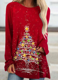 Christmas Tree Long Sleeve Top - Coloured Stars