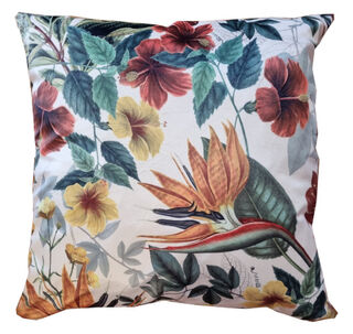 Galena Elisa Printed Velvet Cushions - Birds of Paradise Flower - Cream