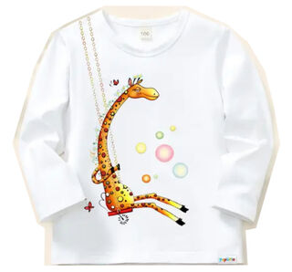 White Long Sleeve T-Shirt with Giraffe