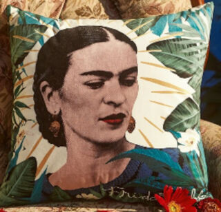 Frieda Kahlo cushion - with leaf surround