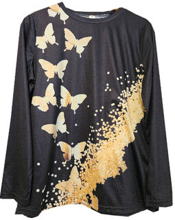 Black Long Sleeve Top with Gold Butterflies