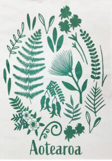 NZ Flora Teal Print Tea Towel