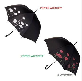 Poppies Stick Umbrella - From White to Red Poppies When Wet