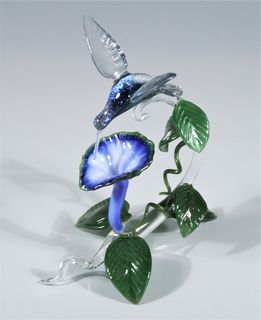 Glass Humming Bird Dichroic Inclusion and Flower