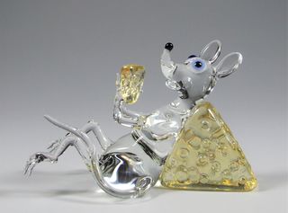 Glass Mouse on Cheese - Handmade Blown Glass