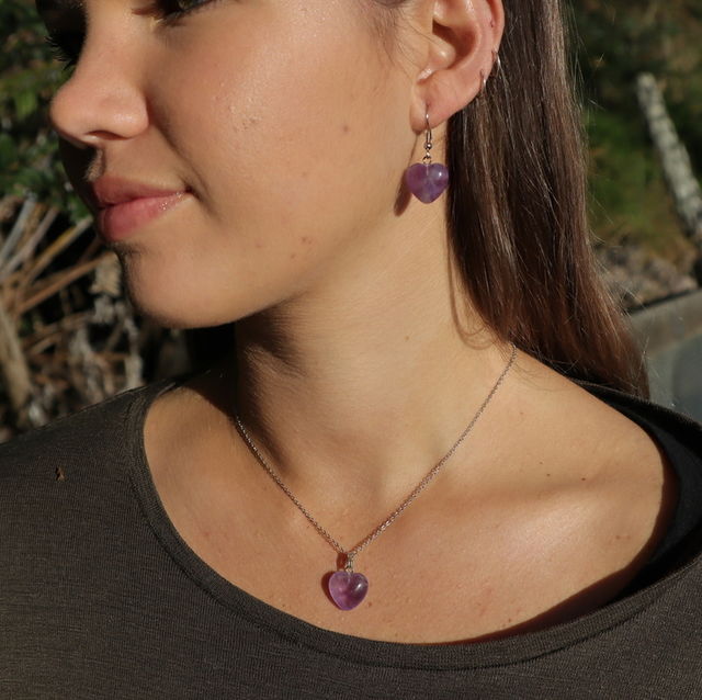 Heart shaped amethyst, rose quartz, aventurine, lapis lazuli earrings and pendants| The Wildside