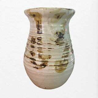 Neutral Ribbed Studio Pottery Vase