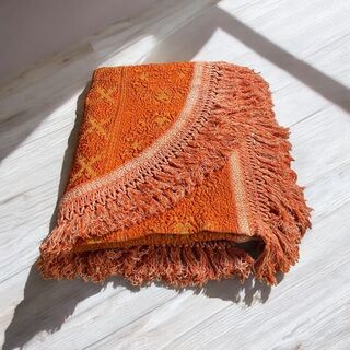 Vintage Orange and Gold Damask Bedspread 1