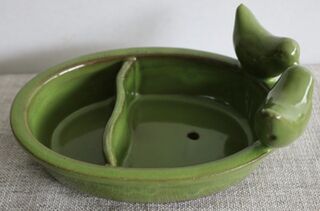 Ceramic Bird Feeding & Water Bowl - Green