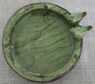 Bird Bath Ceramic Round Green