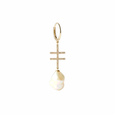 DOUBLE CROSSING WITH PEARL 14-carat gold and diamond single earring