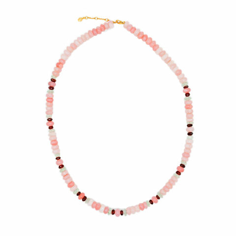 PINK OPAL green amethyst and red garnet necklace