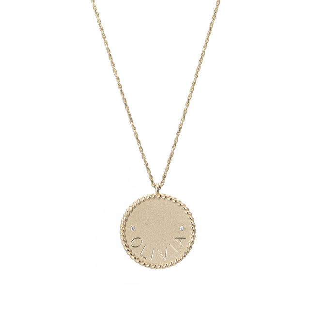 IMPERIAL DISC 14-carat gold pendant with 2 engravings and 2 diamonds