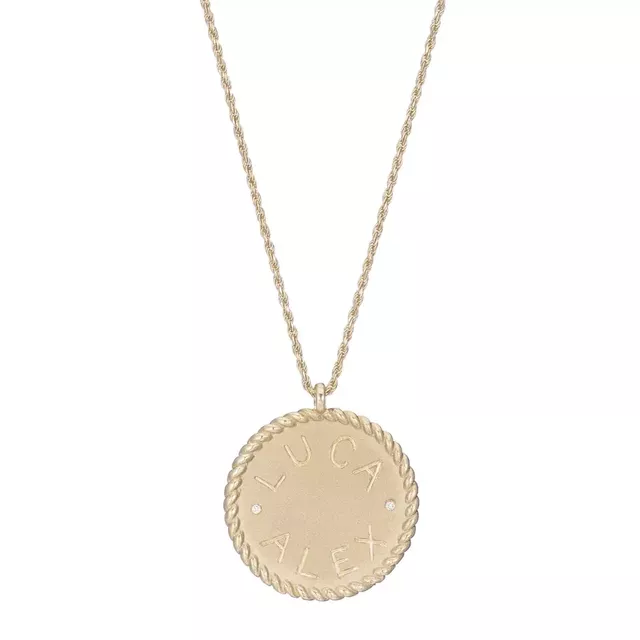 IMPERIAL DISC 14-carat gold pendant with 2 engravings and 2 diamonds