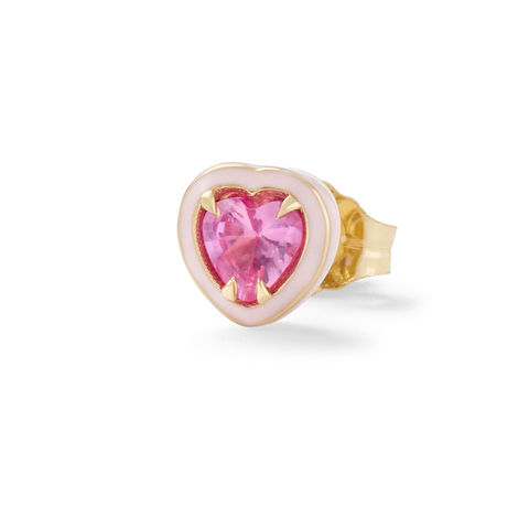 HEART COCKTAIL 14-carat gold, pink sapphire and enamel mini stud