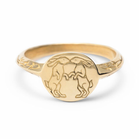 KISSING RABBITS 14-carat gold signet ring
