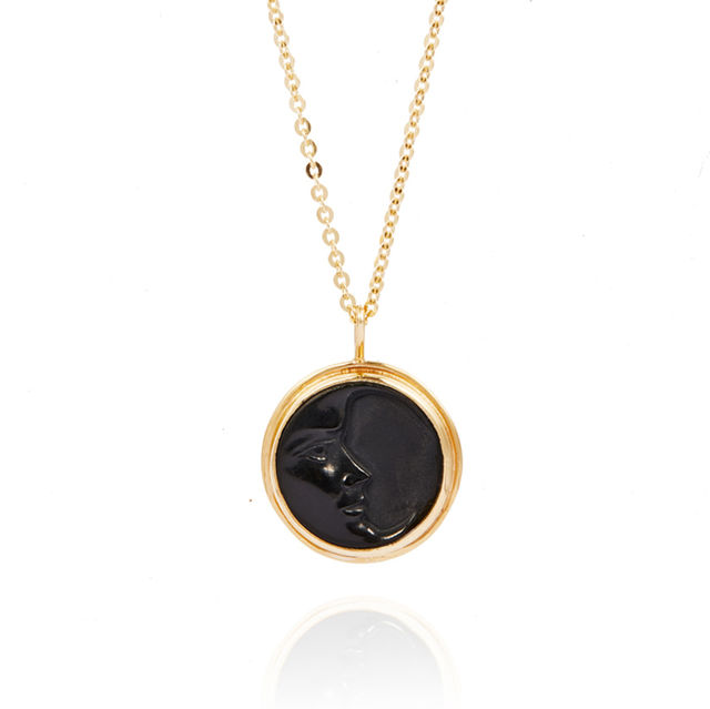BECAUSE THE NIGHT 9-carat gold, sterling silver and onyx cameo necklace