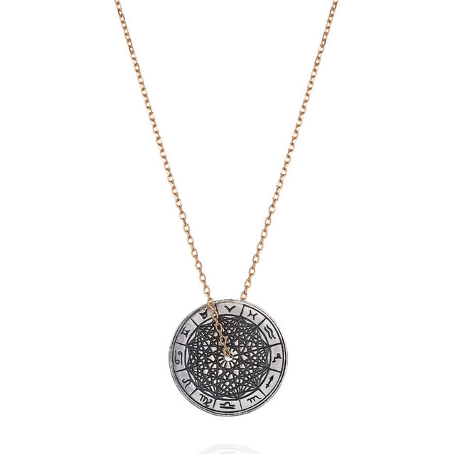 ZODIAC WHEEL COIN 9-carat gold and sterling silver necklace