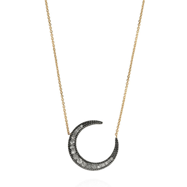 MIDNIGHT MOON diamond, antiqued sterling silver and 9-carat gold necklace
