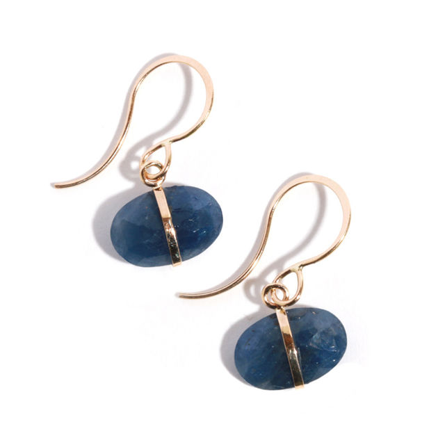 BLUE SAPPHIRE single drop 14-carat gold earrings
