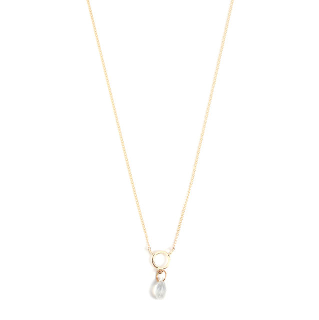 TINY CIRCLE rainbow moonstone and 14-carat gold necklace