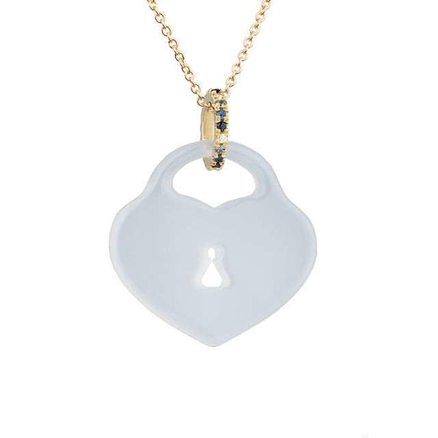 HEART PADLOCK blue chalcedony, ombre blue sapphire, diamond and 14-carat gold necklace