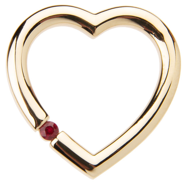 FLOATING HEART 14-carat gold and ruby charm