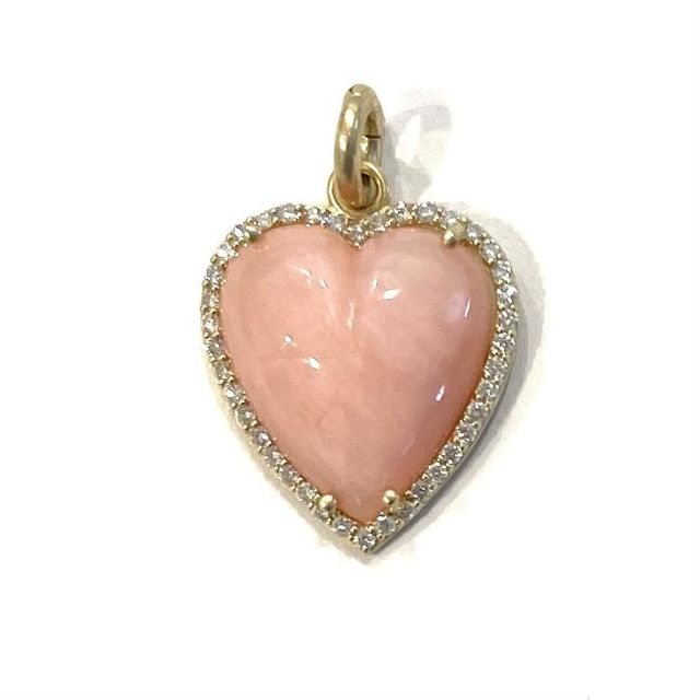 ALANA 14-carat gold, diamond and pink opal large heart charm