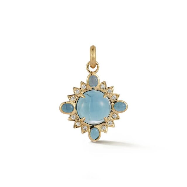 MINI NORA 14-carat gold, blue topaz and diamond small charm