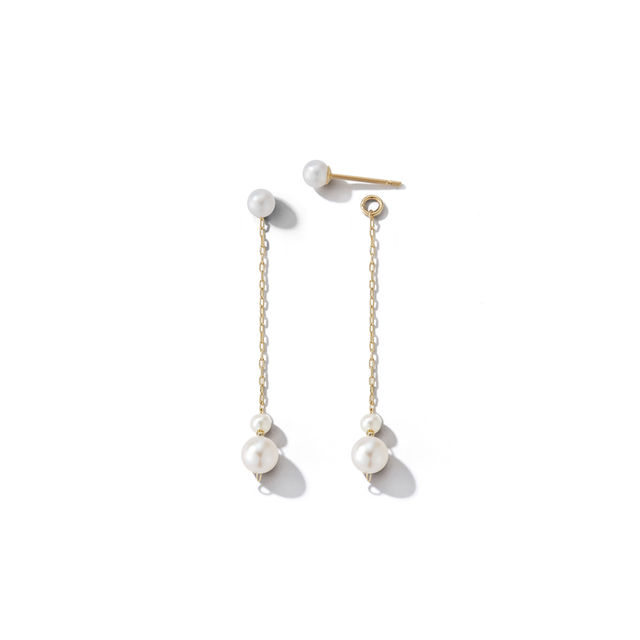 TWO WAY DOUBLE PEARL CHAIN DROP 14-carat gold earrings