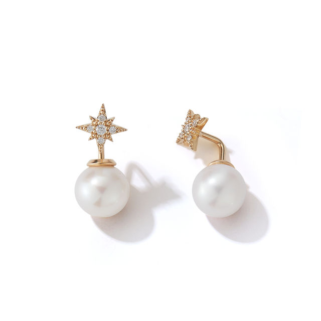 DIAMOND AND STAR PEARL HORIZON 14-carat gold stud earrings